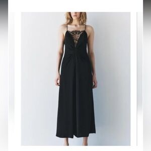 Zara Elegant Black Lace Detail Slip Dress